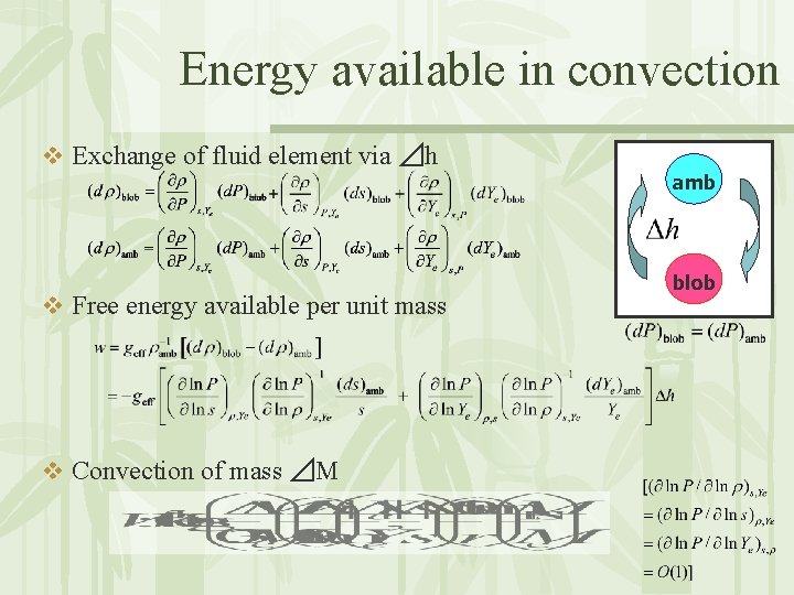 Energy available in convection v Exchange of fluid element via ⊿h v Free energy