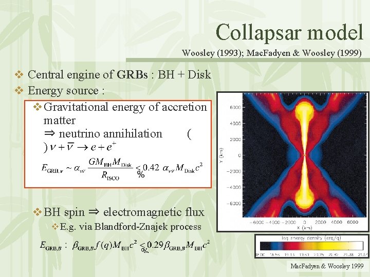 Collapsar model Woosley (1993); Mac. Fadyen & Woosley (1999) v Central engine of GRBs