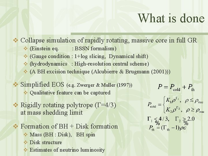 What is done v Collapse simulation of rapidly rotating, massive core in full GR