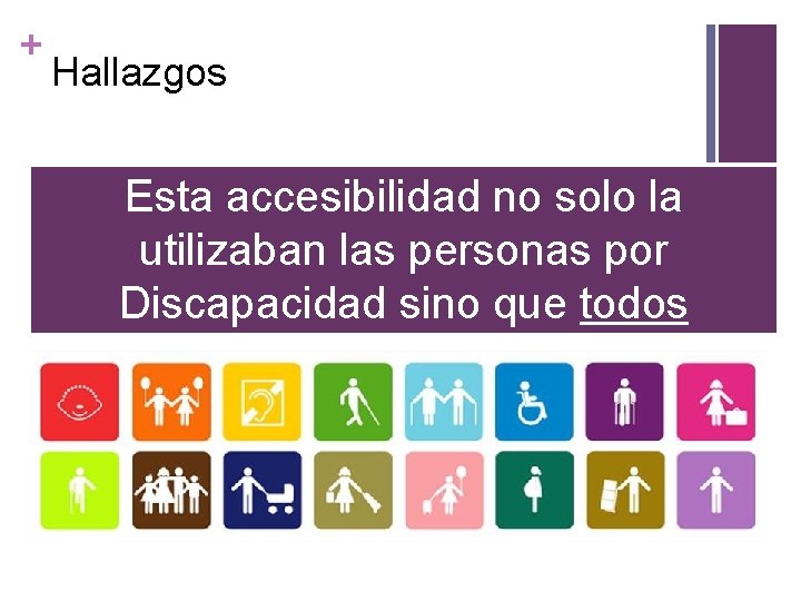 + Hallazgos Esta accesibilidad no solo la utilizaban las personas por Discapacidad sino que