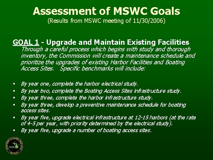 Assessment of MSWC Goals (Results from MSWC meeting of 11/30/2006) GOAL 1 - Upgrade