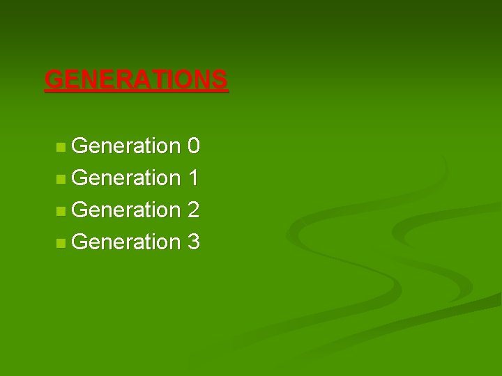 GENERATIONS n Generation 0 n Generation 1 n Generation 2 n Generation 3 