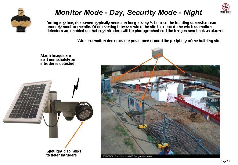 Monitor Mode - Day, Security Mode - Night During daytime, the camera typically sends