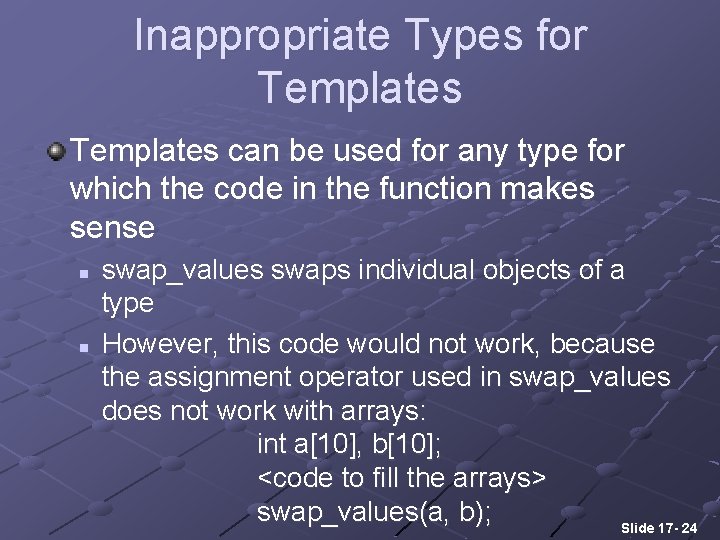 Inappropriate Types for Templates can be used for any type for which the code