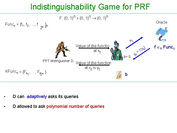 Indistinguishability Game for PRF F: {0, 1}n x {0, 1}n Funcn = {f 1,