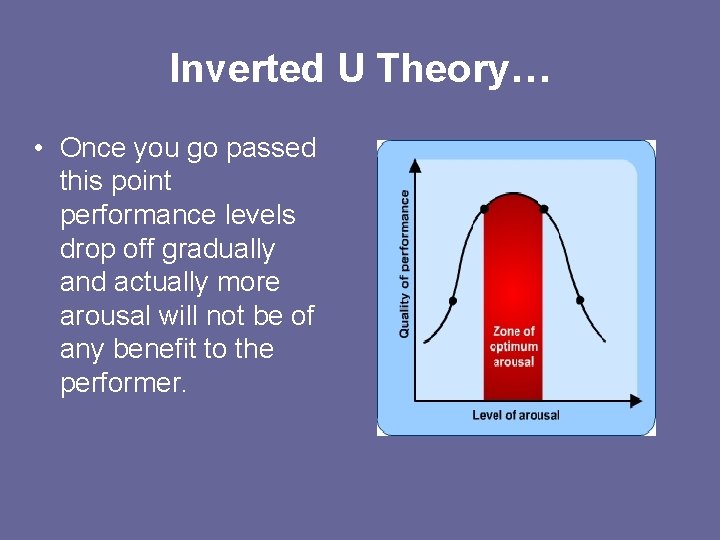 Inverted U Theory… • Once you go passed this point performance levels drop off