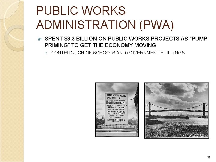 PUBLIC WORKS ADMINISTRATION (PWA) SPENT $3. 3 BILLION ON PUBLIC WORKS PROJECTS AS "PUMPPRIMING”