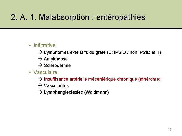 2. A. 1. Malabsorption : entéropathies • Infiltrative Lymphomes extensifs du grêle (B: IPSID