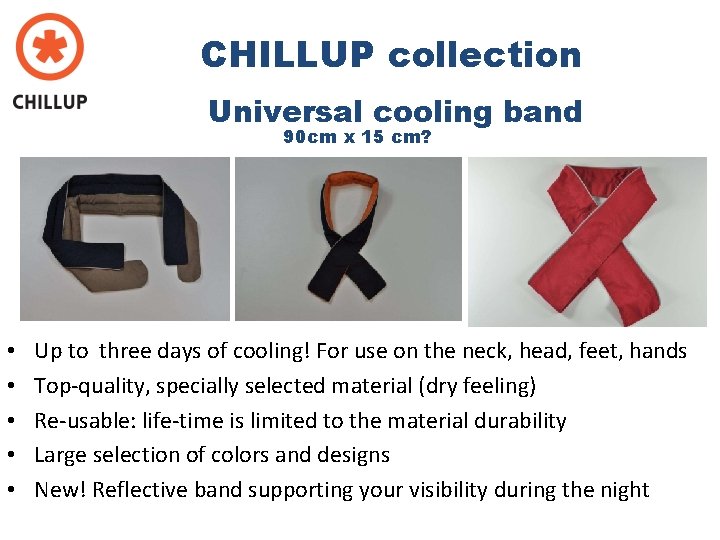 CHILLUP collection Universal cooling band 90 cm x 15 cm? • • • Up