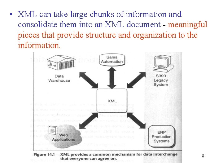  • XML can take large chunks of information and consolidate them into an