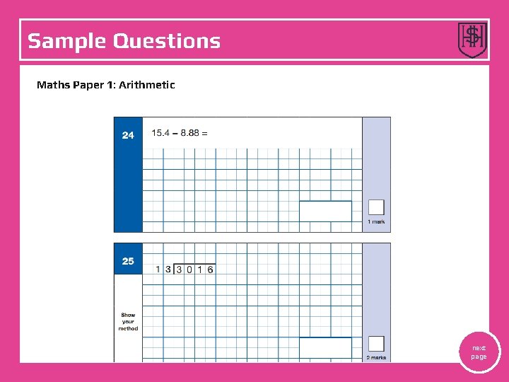 Sample Questions Maths Paper 1: Arithmetic next page 