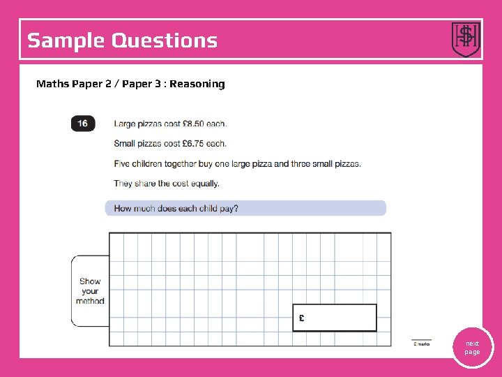 Sample Questions Maths Paper 2 / Paper 3 : Reasoning next page 