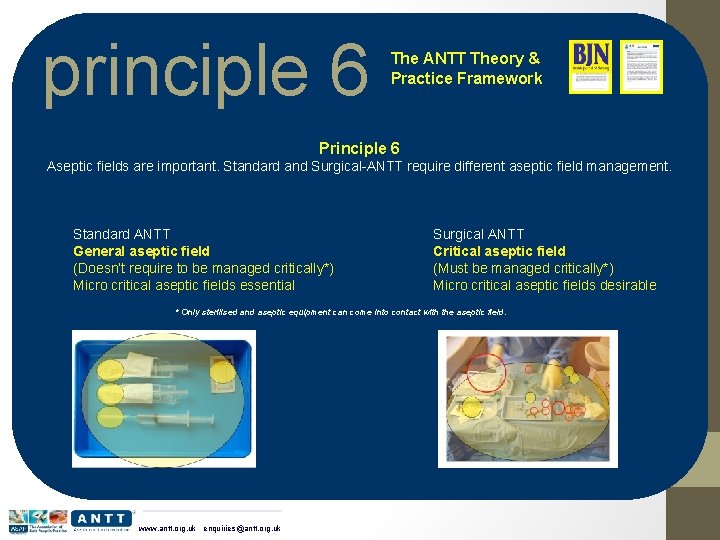 principle 6 The ANTT Theory & Practice Framework Principle 6 Aseptic fields are important.