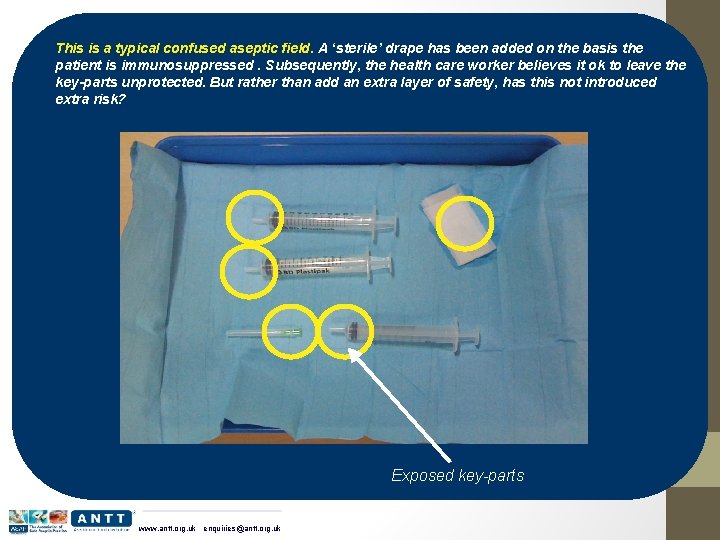 This is a typical confused aseptic field. A ‘sterile’ drape has been added on