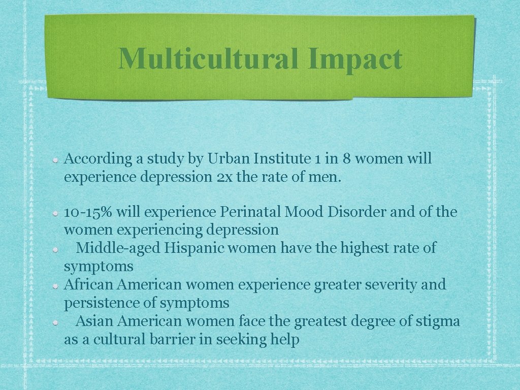 Multicultural Impact According a study by Urban Institute 1 in 8 women will experience Multicultural Impact According a study by Urban Institute 1 in 8 women will experience