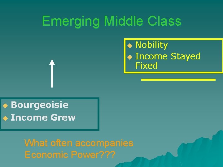 Emerging Middle Class Nobility u Income Stayed Fixed u Bourgeoisie u Income Grew u