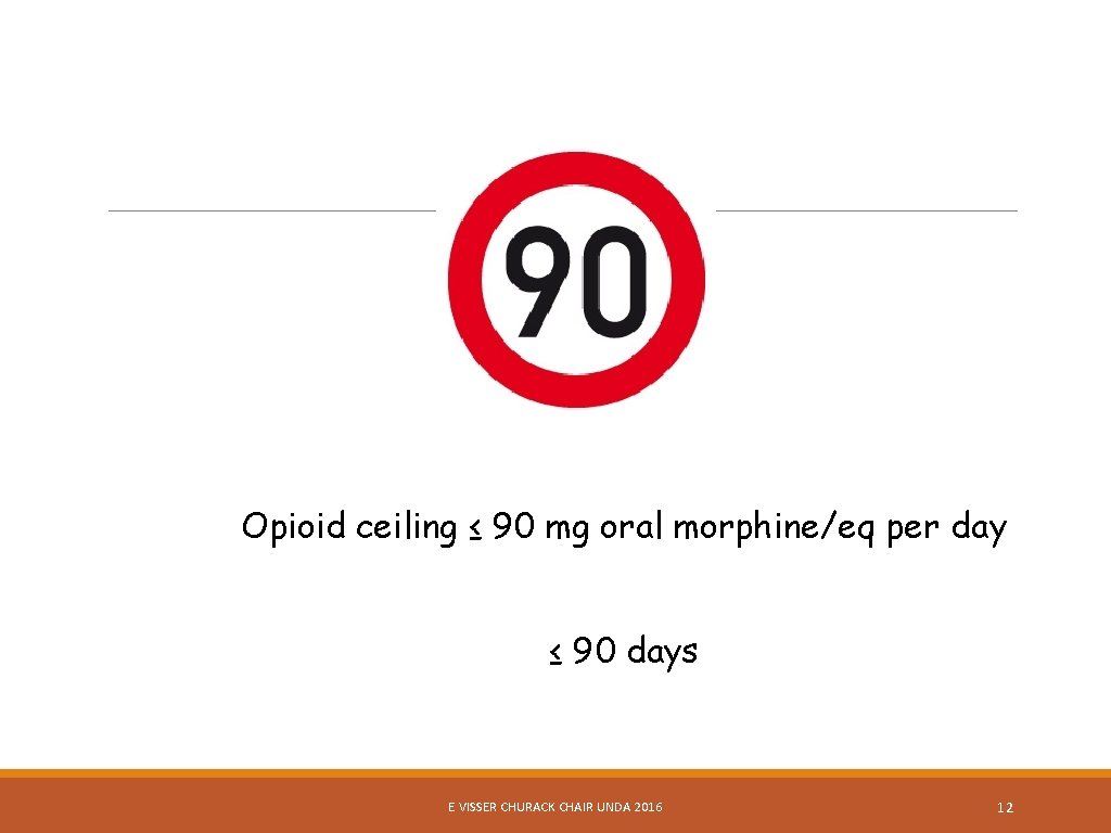 Opioid ceiling ≤ 90 mg oral morphine/eq per day ≤ 90 days E VISSER