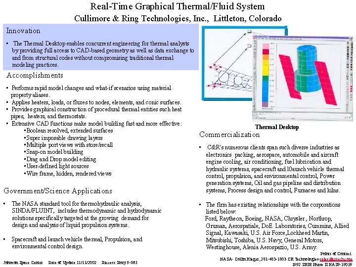 Real-Time Graphical Thermal/Fluid System Cullimore & Ring Technologies, Inc. , Littleton, Colorado Innovation • Real-Time Graphical Thermal/Fluid System Cullimore & Ring Technologies, Inc. , Littleton, Colorado Innovation •