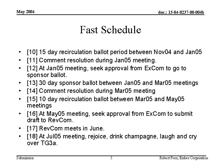 May 2004 doc. : 15 -04 -0237 -00 -004 b Fast Schedule • [10]