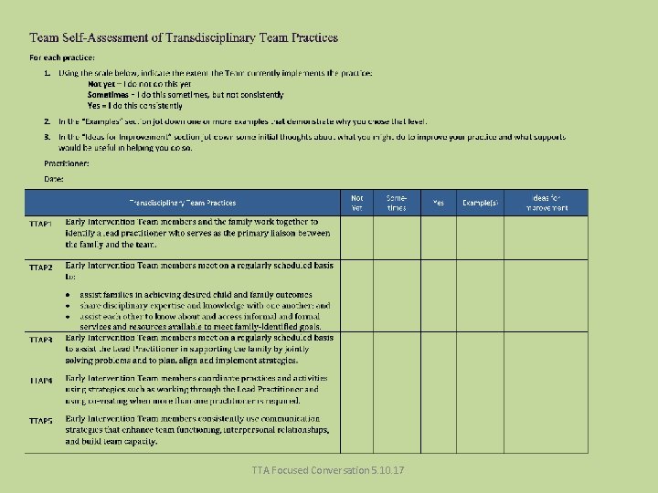 TTA Focused Conversation 5. 10. 17 