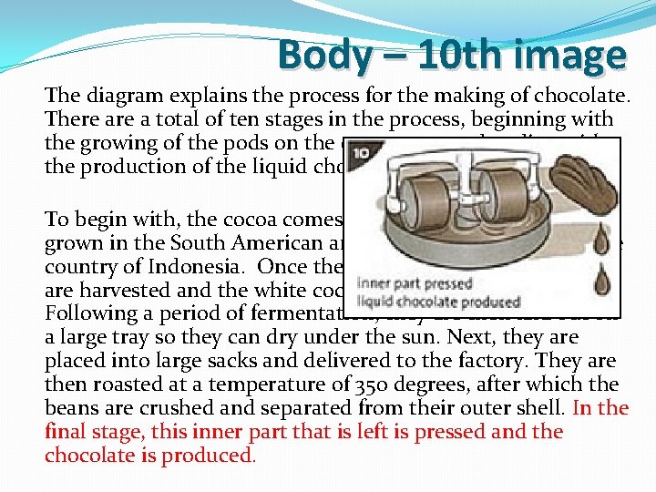 Body – 10 th image The diagram explains the process for the making of Body – 10 th image The diagram explains the process for the making of