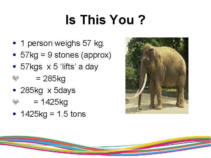 Is This You ? § 1 person weighs 57 kg. § 57 kg =