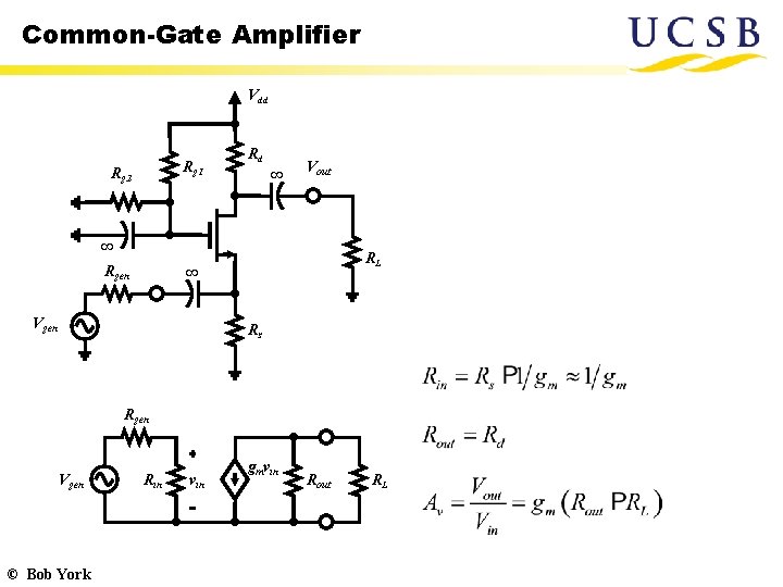Common-Gate Amplifier Vdd Rg 1 Rg 2 Rd ∞ Vout ∞ Rgen RL ∞
