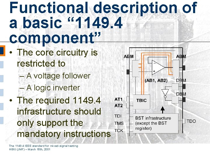 Functional description of a basic “ 1149. 4 component” • The core circuitry is