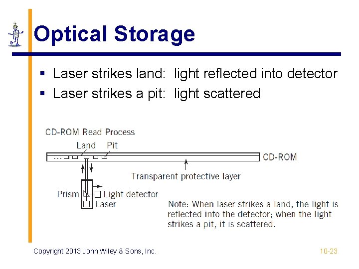 Optical Storage § Laser strikes land: light reflected into detector § Laser strikes a Optical Storage § Laser strikes land: light reflected into detector § Laser strikes a