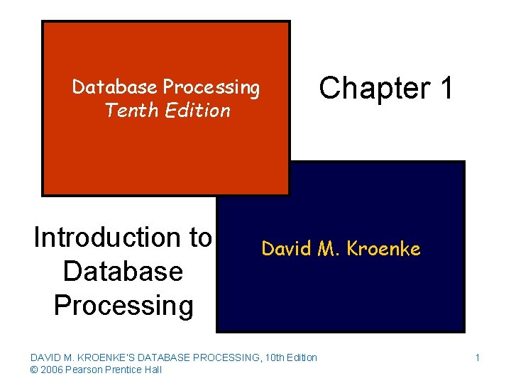 Database Processing Tenth Edition Introduction to Database Processing Chapter 1 David M. Kroenke DAVID