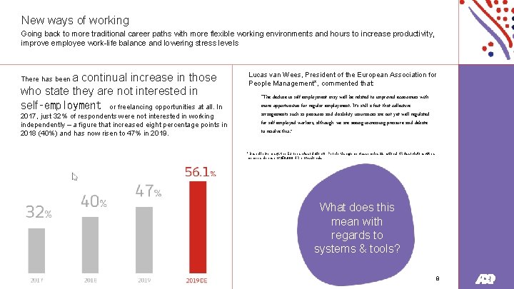 New ways of working Going back to more traditional career paths with more flexible