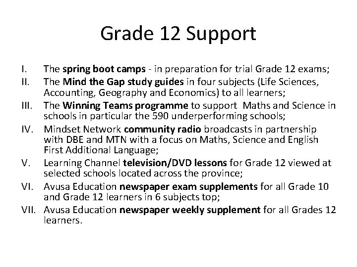 Grade 12 Support I. II. The spring boot camps - in preparation for trial