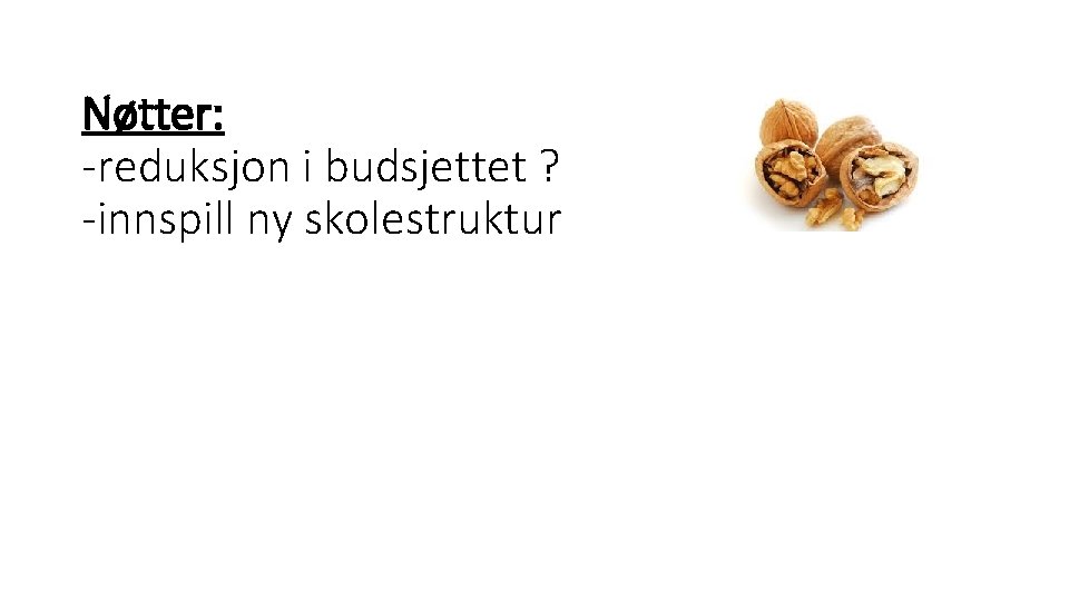 Nøtter: -reduksjon i budsjettet ? -innspill ny skolestruktur 