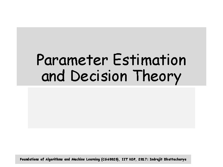 Parameter Estimation and Decision Theory Foundations of Algorithms and Machine Learning (CS 60020), IIT