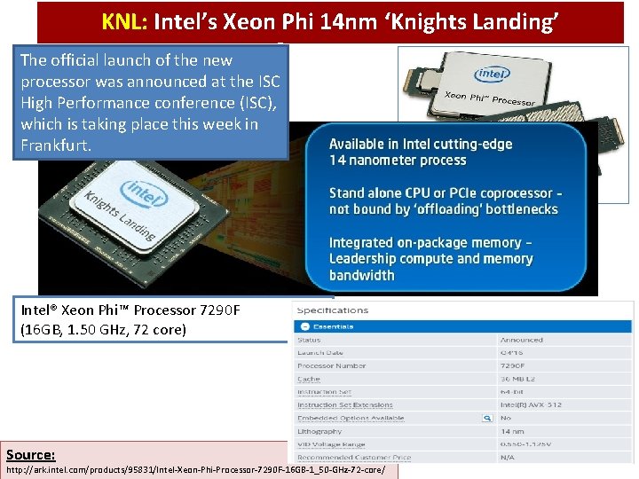 KNL: Intel’s Xeon Phi 14 nm ‘Knights Landing’ Processors The official launch of the