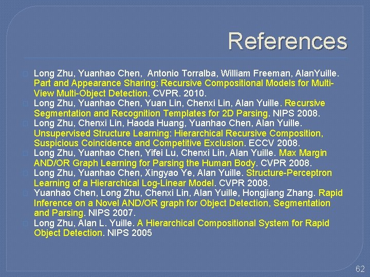 References � � � � Long Zhu, Yuanhao Chen, Antonio Torralba, William Freeman, Alan. References � � � � Long Zhu, Yuanhao Chen, Antonio Torralba, William Freeman, Alan.