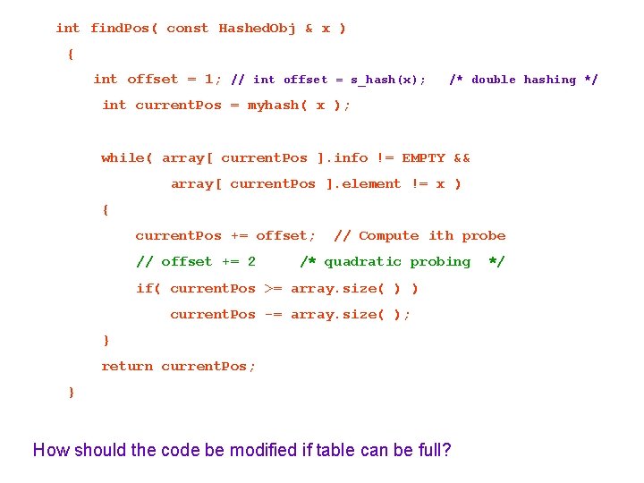 int find. Pos( const Hashed. Obj & x ) { int offset = 1;