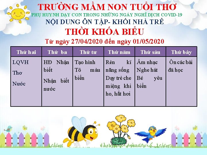 TRƯỜNG MẦM NON TUỔI THƠ PHỤ HUYNH DẠY CON TRONG NHỮNG NGÀY NGHỈ DỊCH