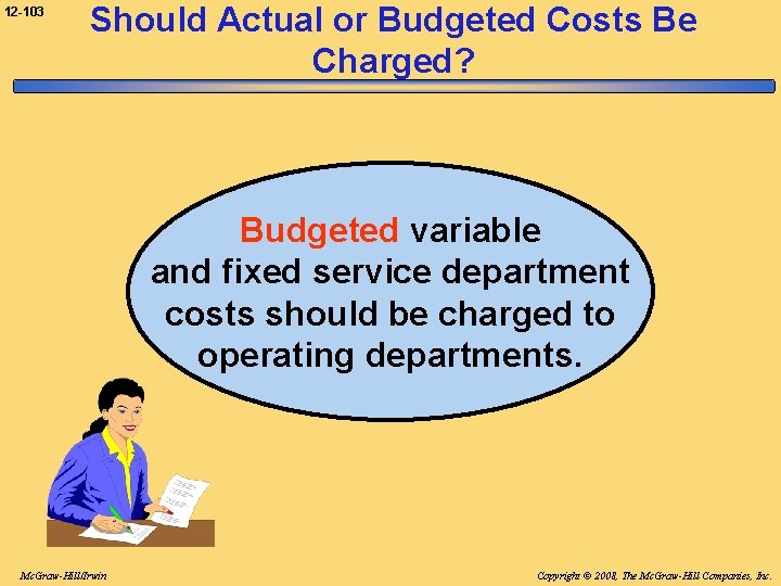 12 -103 Should Actual or Budgeted Costs Be Charged? Budgeted variable and fixed service