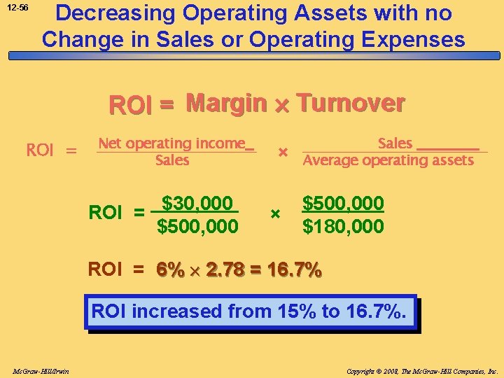 12 -56 Decreasing Operating Assets with no Change in Sales or Operating Expenses ROI