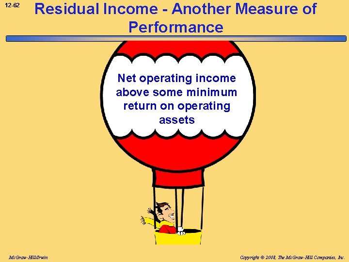 12 -62 Residual Income - Another Measure of Performance Net operating income above some