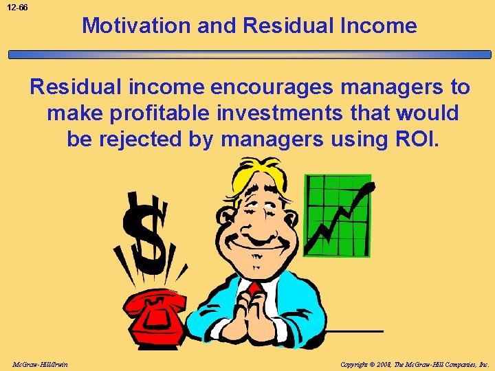 12 -66 Motivation and Residual Income Residual income encourages managers to make profitable investments