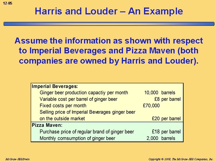 12 -85 Harris and Louder – An Example Assume the information as shown with
