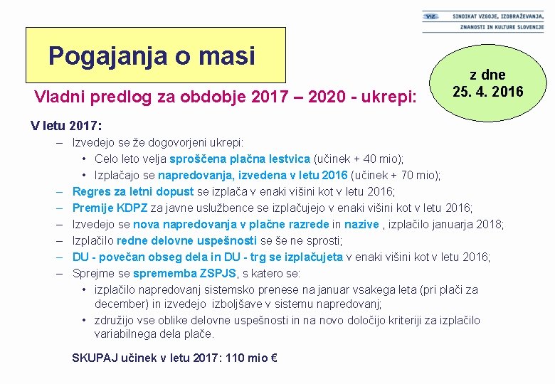 Pogajanja o masi Vladni predlog za obdobje 2017 – 2020 - ukrepi: z dne
