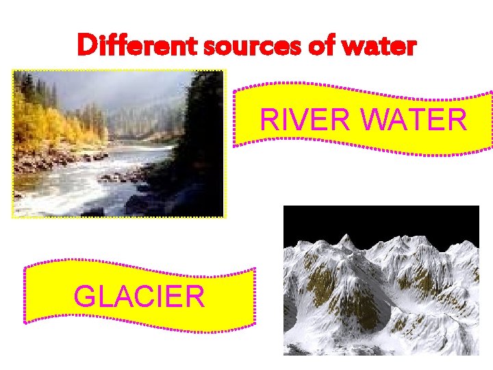 Different sources of water RIVER WATER GLACIER 