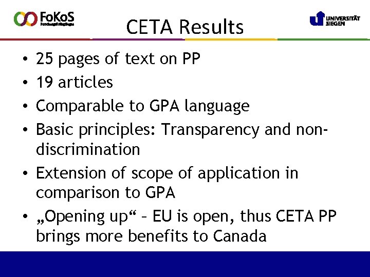 CETA Results 25 pages of text on PP 19 articles Comparable to GPA language