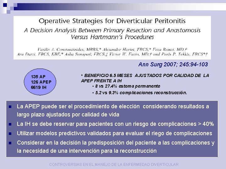 Ann Surg 2007; 245: 94 -103 135 AP 126 APEP 6619 IH • BENEFICIO