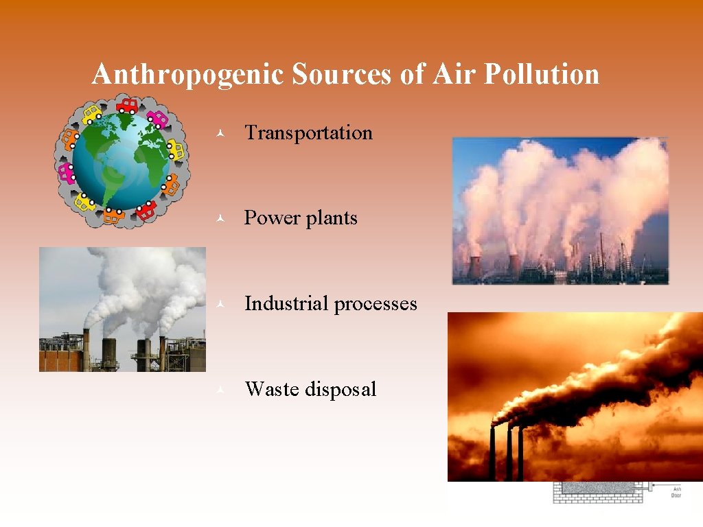 Anthropogenic Sources of Air Pollution © Transportation © Power plants © Industrial processes ©