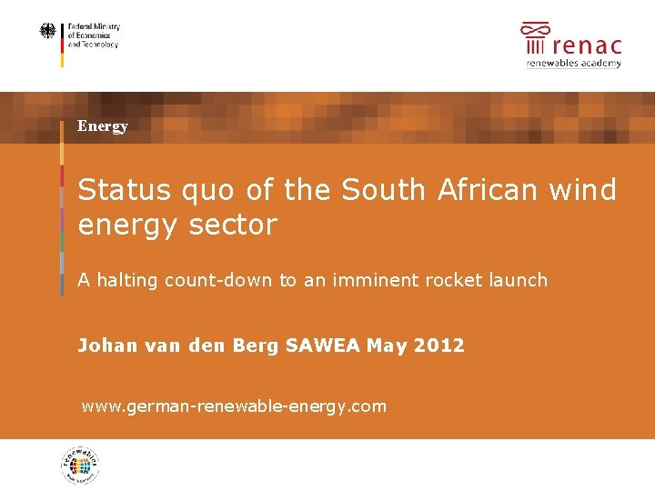 placeholder partner logo Energy Status quo of the South African wind energy sector A