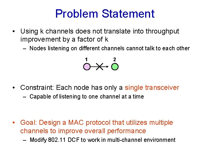 Problem Statement • Using k channels does not translate into throughput improvement by a